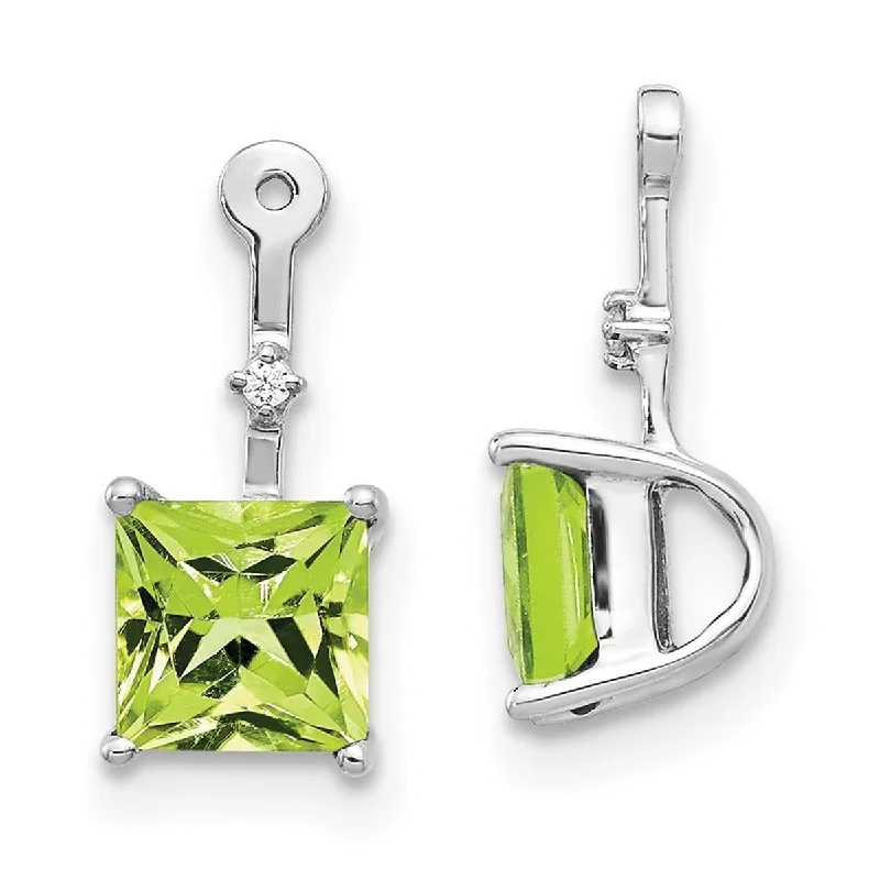 Purple Jackets for Elegant -Curata 14k White Gold Diamond and Peridot Earrings Jackets - 13x6mm Wide