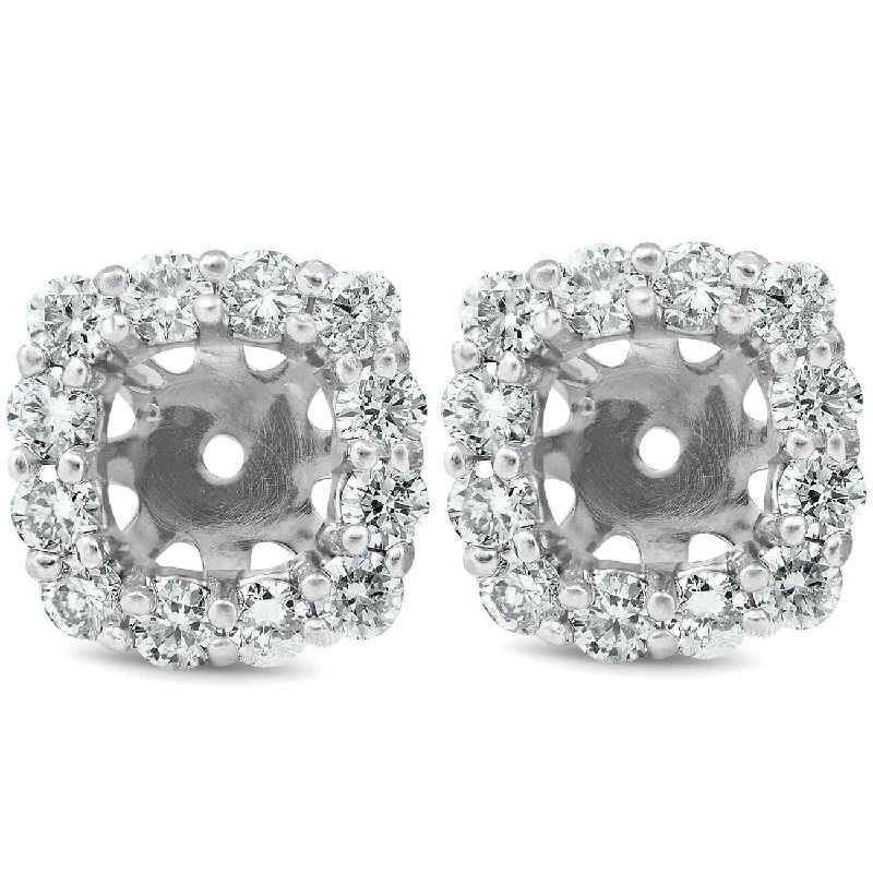 Animal Print Jackets for Fun -3/4 Ct Diamond Stud Earring Cushion Halo Jackets White Gold (5-5.5mm)