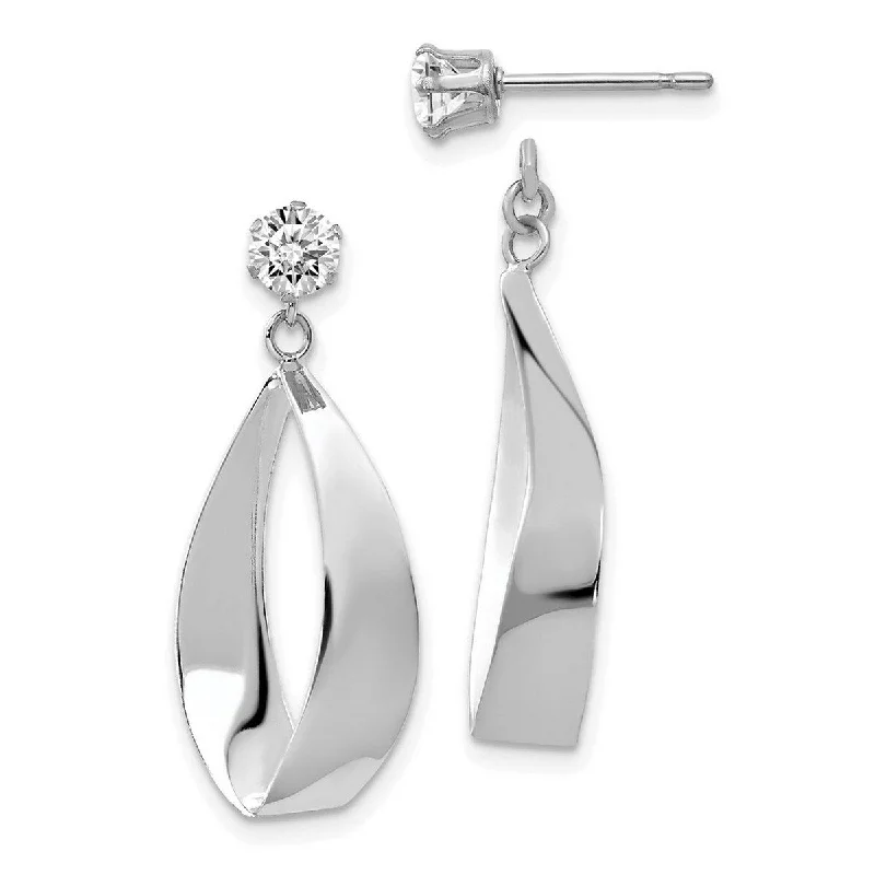 Valentine's Day Jackets for Romantic -Curata 14k White Gold Surgical steel post Polished Oval Dangle with Cubic Zirconia Stud Earrings Jackets