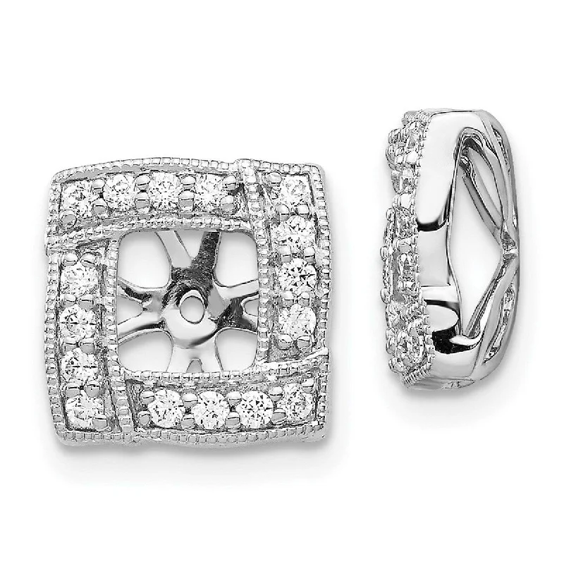 Travel Jackets for On-the-go -Curata 14k White Gold Diamond Earrings Jacket - 11x11mm Wide