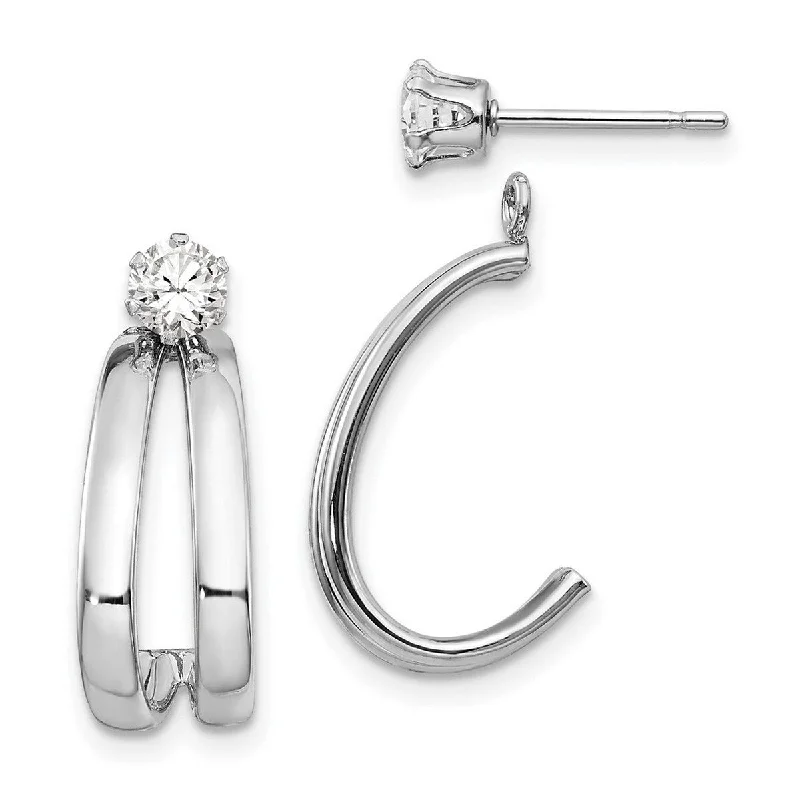 Christmas Jackets for Holiday -Curata 14k White Gold Post Earrings Polished With CZ Cubic Zirconia Stud Earrings Jackets - 18x9mm Wide