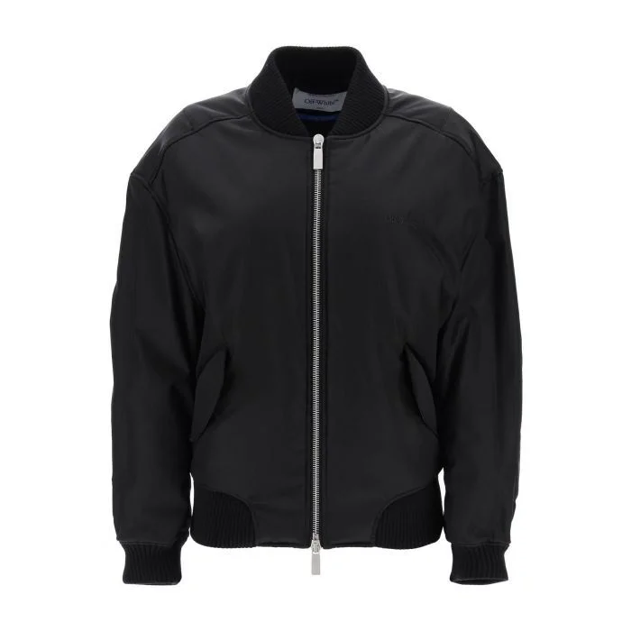 Black Jackets for Versatile -Off-white nylon twill bomber jacket