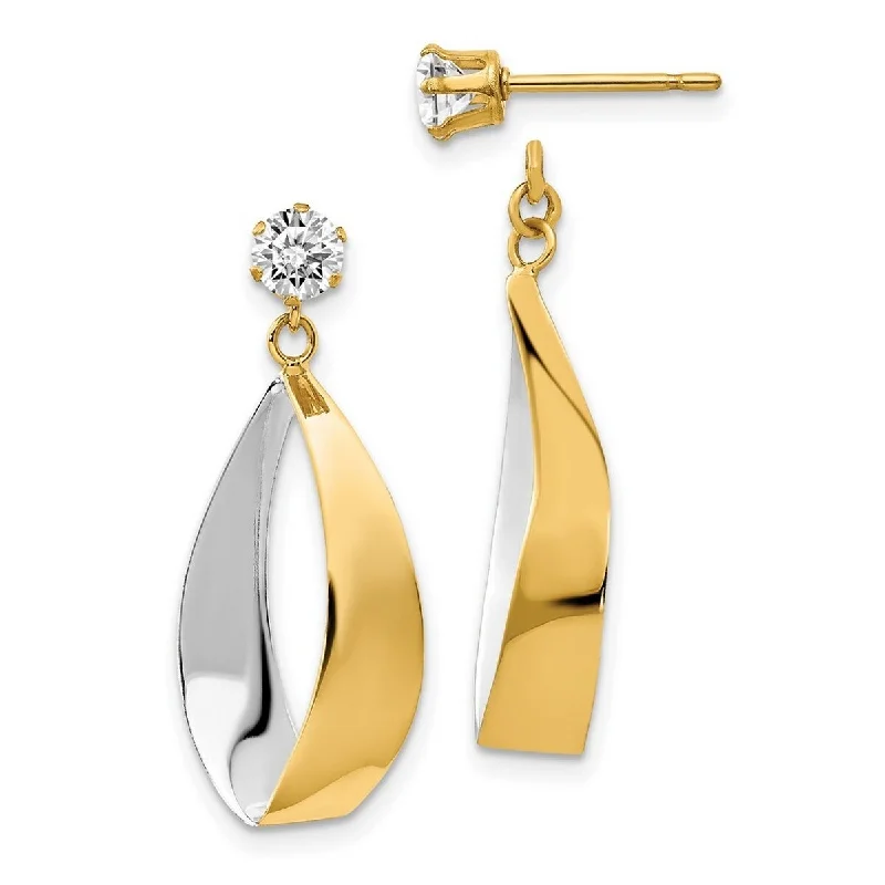 Yoga Jackets for Relaxation -Curata 14k Yellow Gold Oval Dangle Jacket Rhodium and CZ Cubic Zirconia Earrings