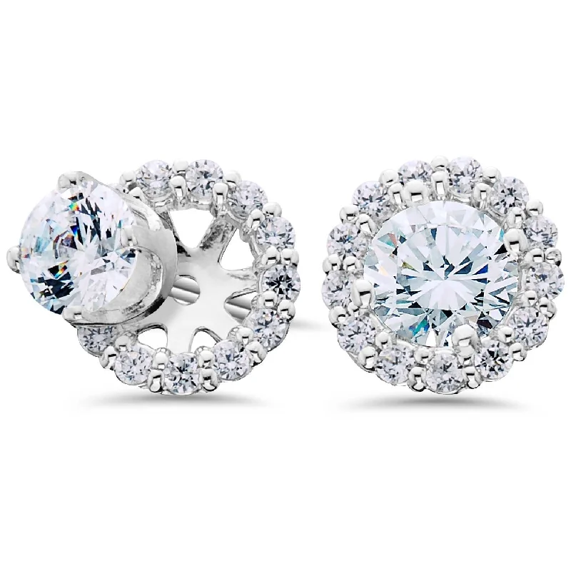 Reflective Jackets for Safety -Women's 3/4ct Diamond Studs & Earring Halo Jackets Solid White Gold