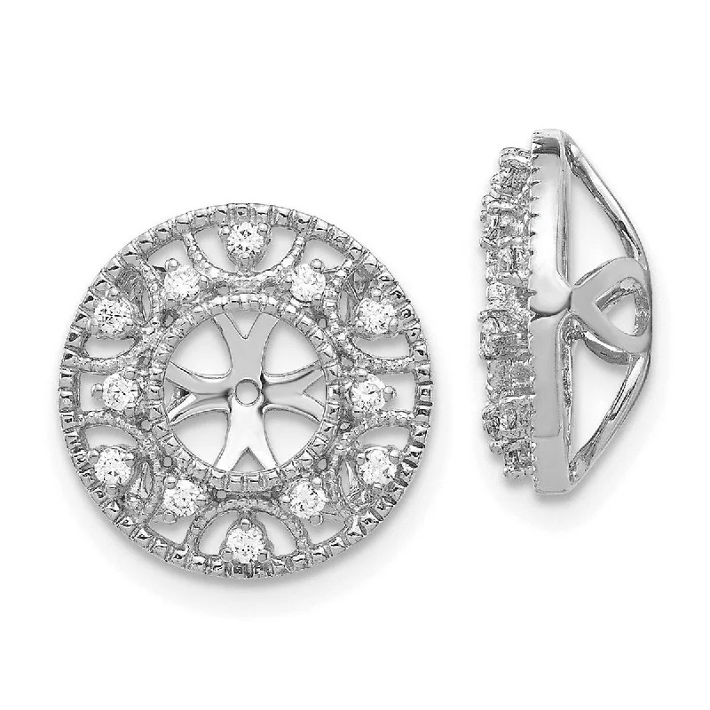 Hunting Jackets for Field Use -Curata 14k White Gold Diamond Earrings Jacket - 13x13mm Wide