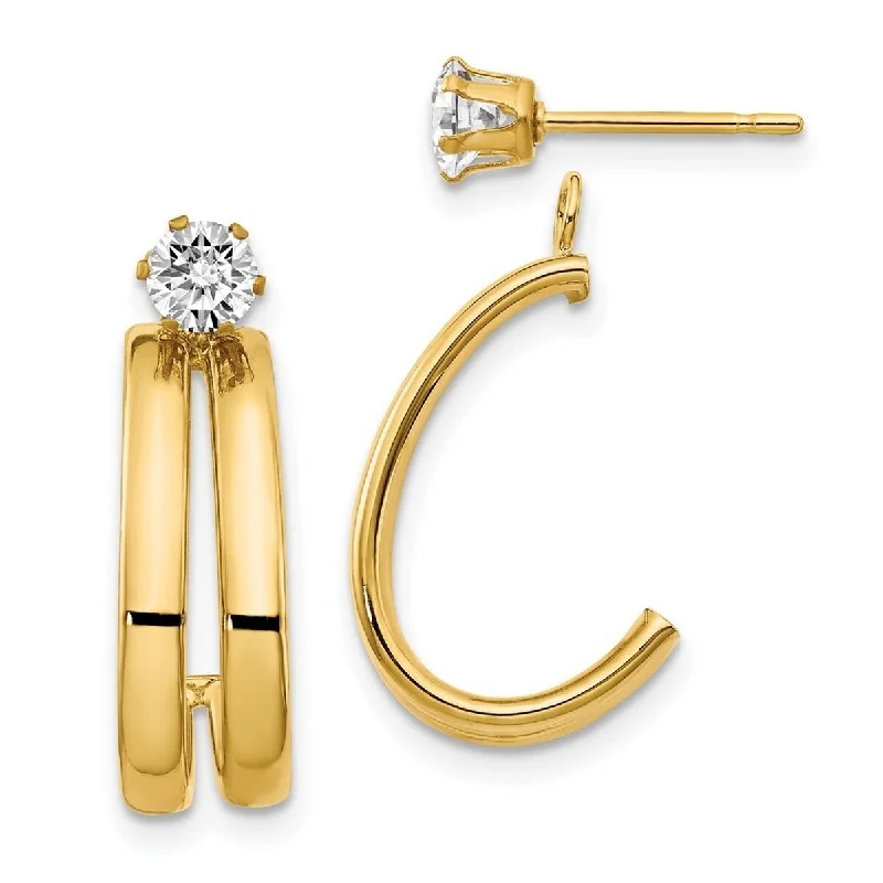 Sportswear Jackets for Athletic Use -Curata 14k Yellow Gold Post Earrings Polished With CZ Cubic Zirconia Stud Earrings Jackets - 18x9mm