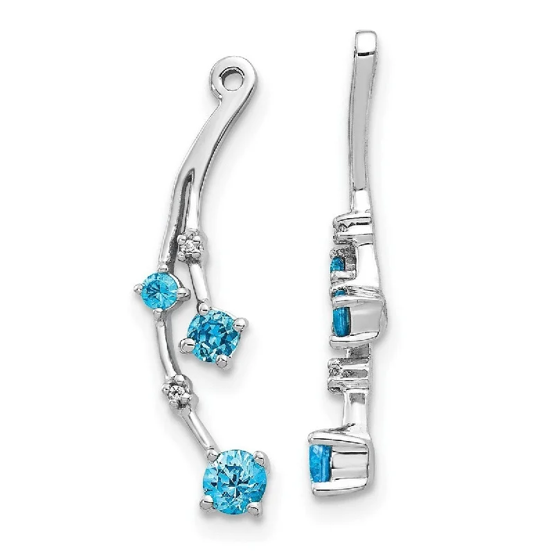 Printed Jackets with Patterns -Curata 14k White Gold Diamond and Blue Topaz Earrings Jackets - 23x8mm Wide