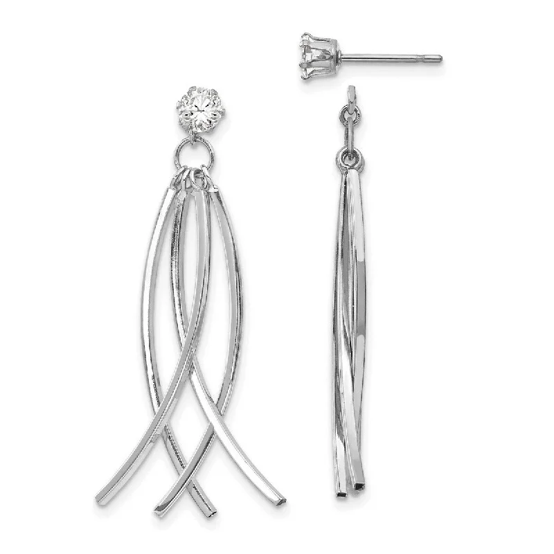 Hooded Jackets for Added Coverage -Curata 14k White Gold Polished Surgical steel post Curved Dangles With CZ Cubic Zirconia Stud Earrings Jackets