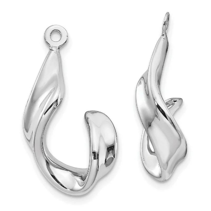 University Jackets for Academics -Curata 14k White Gold Polished Open back Twisted J Earrings Jackets - 27x14mm