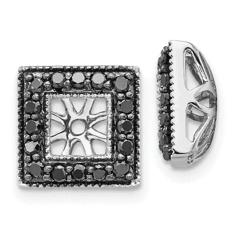 Floral Jackets for Feminine -Curata 14k White Gold Black Diamond Square Jacket Earrings - 10x10mm Wide