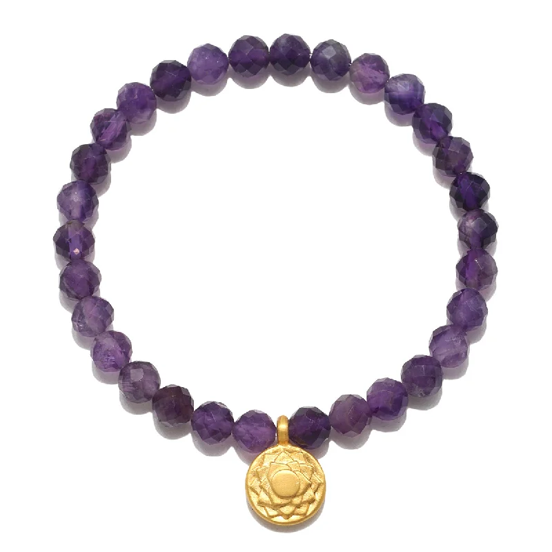 Bangles with raw sapphire for rugged chic -Crown Chakra Amethyst Stretch Bracelet