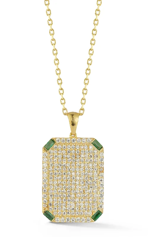 Necklaces and pendants with enamel accents for a colorful, eye-catching appearance-Emerald Tag Necklace