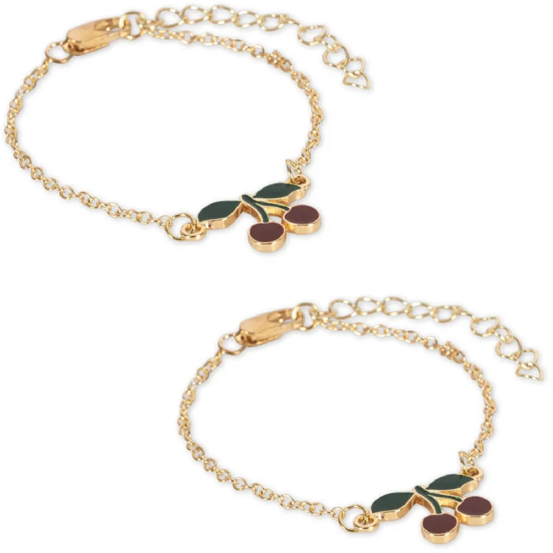 Bracelets with floral sapphire for romantic glow -Konges Sløjd Gold 2 Pack Cherry Bestie Bracelets