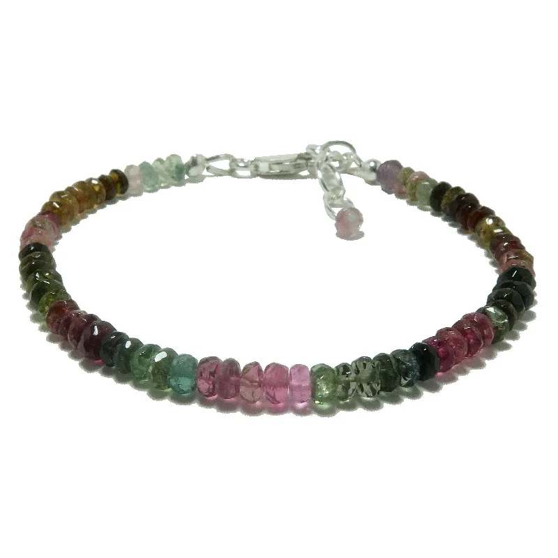 Bangles with gothic-inspired engravings for drama -Rainbow Tourmaline Bracelet Faceted Gem Sterling Silver