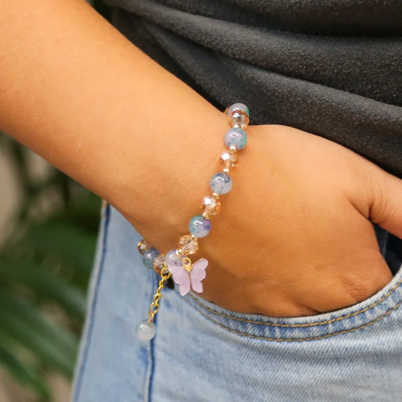 Bangles with raw sapphire for rugged chic -Majestic Wing - Purple and Smoked Amber Beaded Accent Bracelet