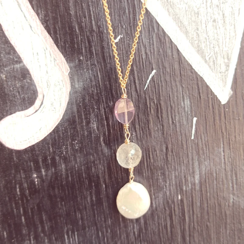 Unique necklaces and pendants with custom birthstone arrangements for personalization-Lariat Necklace | Gold Dipped & Gemstone