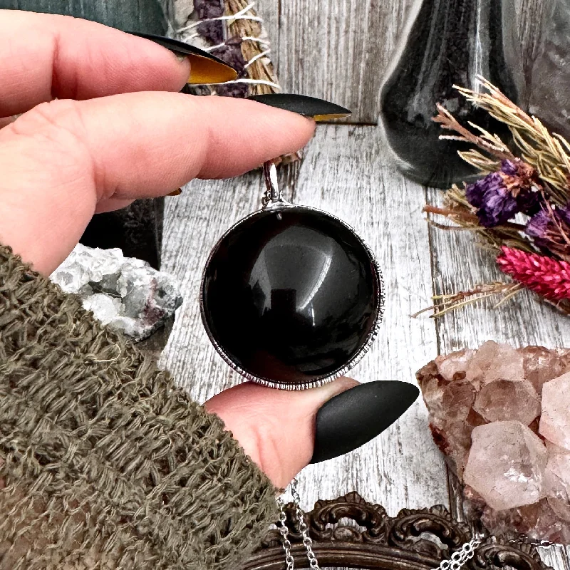 Necklaces and pendants with love knot designs for a romantic, meaningful symbol-Black Obsidian Crystal Ball Necklace in Silver / Foxlark Collection