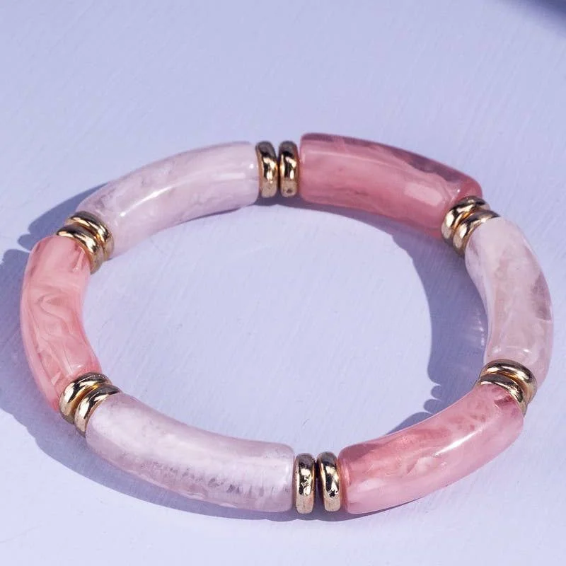 Bracelets with black diamond for bold edge -Formica & Gold Plate Bead Bracelet, Pink Multi