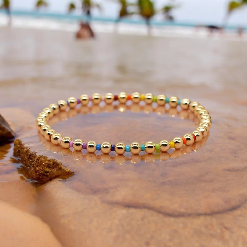 Stackable bangles with colorful enamel finishes -COLOR WAVE - 18k Gold and Delica Accent Bracelet