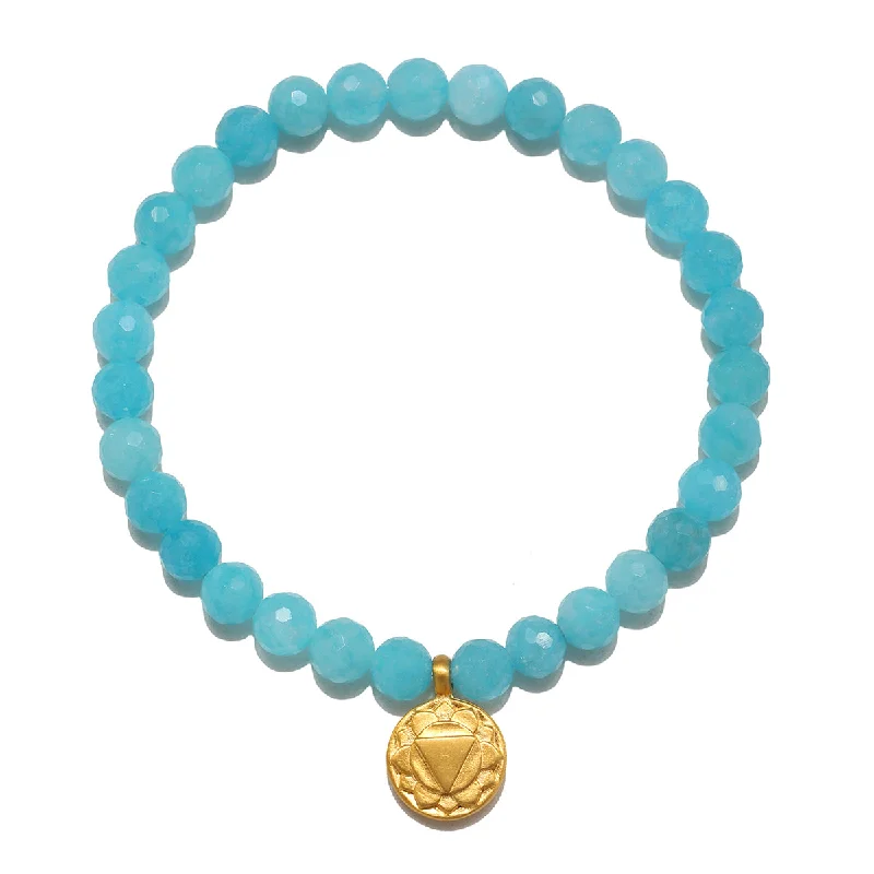 Bracelets with leather wrap for edgy look -Throat Chakra Amazonite Stretch Bracelet