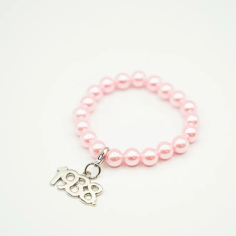 Bracelets with polished turquoise for boho style -Jack and Jill Pink Pearl Bracelet with 1938 Charm