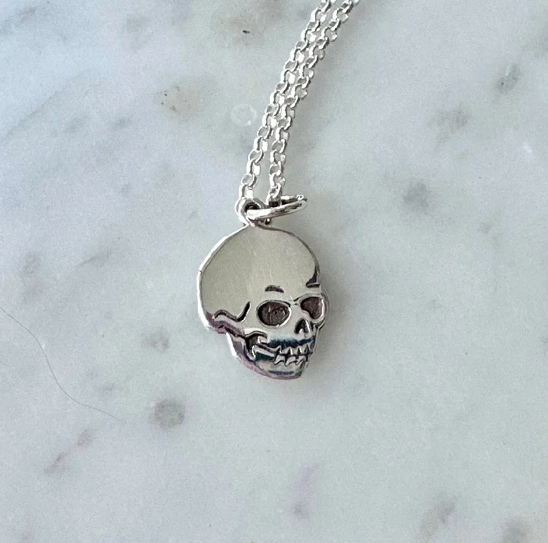 Trendy necklaces and pendants with geometric shapes for a modern aesthetic-Sterling Memento Mori Skull Necklace