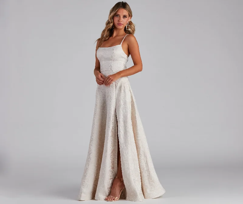 Valentine's Day Dresses for Romance -Adalyn Brocade High Slit Dress