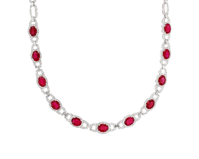 Necklaces and pendants with enamel accents for a colorful, eye-catching appearance-Oval Ruby Necklace, 16.05 Carats