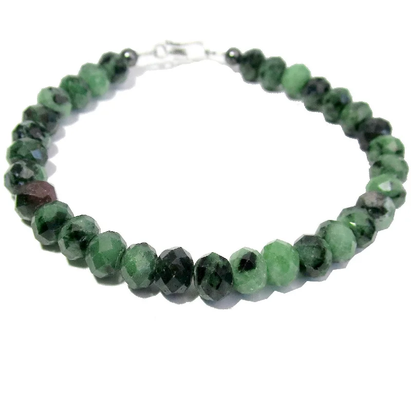 Bangles with sleek black agate for edge -Ruby Zoisite Bracelet Rich Luxe Gems Sterling Silver