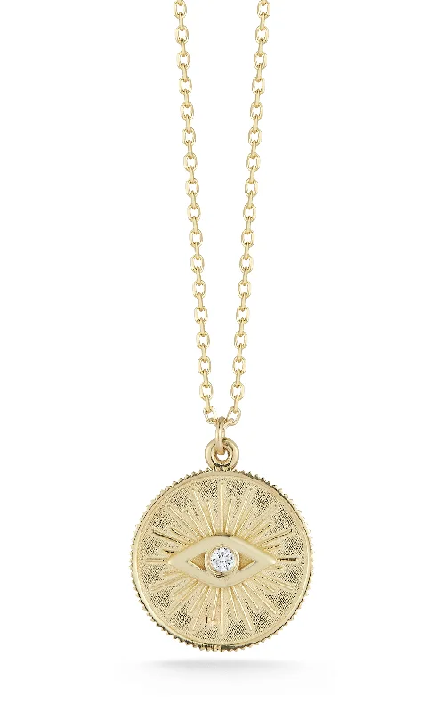 Necklaces and pendants with zodiac constellation designs for an astrological touch-Diamond Evil Eye Medallion Necklace