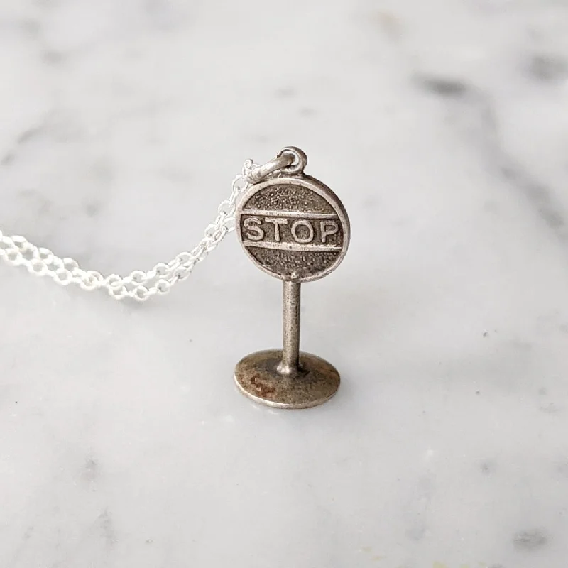 Necklaces and pendants with diamond pendants for a luxurious sparkling effect-Vintage Stop Sign Necklace