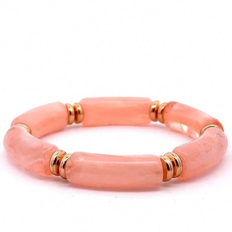 Bangles with vintage oxidized silver for charm -Formica & Gold Plate Bead Bracelet, Pink