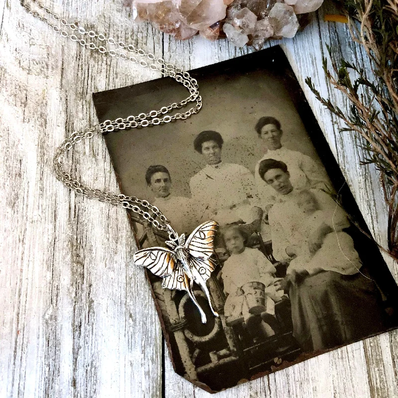 Best necklaces and pendants with art deco elements for a vintage, glamorous design-Tiny Talisman Collection - Sterling Silver Luna Moth Necklace Pendant 23x24mm  /