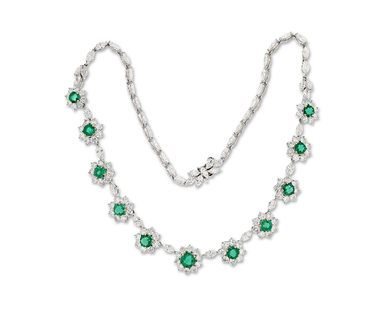 Necklaces and pendants with infinity love symbols for an eternal, romantic gesture-Emerald and Diamond Floral Necklace