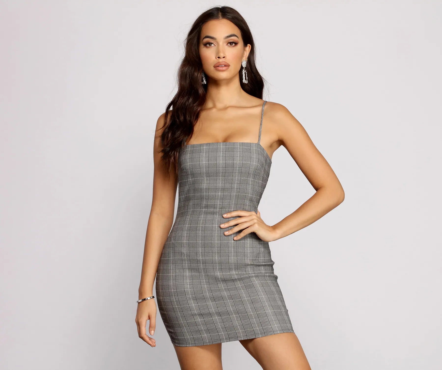 Sequined Dresses for Sparkle -Pretty In Plaid Woven Mini Dress