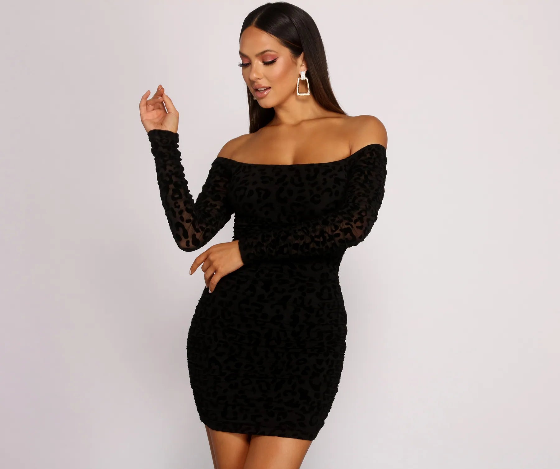 Work Dresses for Professional -Burnout Mesh Leopard Print Mini Dress