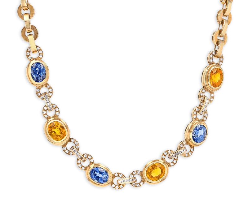 Best necklaces and pendants with cubic zirconia for a budget-friendly dazzling effect-Blue and Yellow Sapphire Necklace, 24.00 Carats