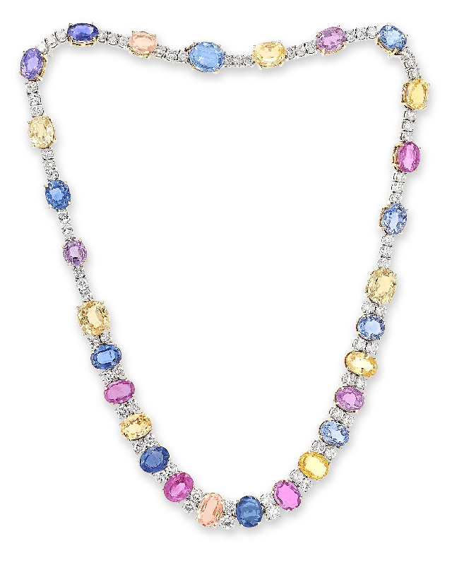 Necklaces and pendants with leaf-shaped designs for an earthy, organic feel-Multi-Color Sapphire Necklace, 85.00 Carats