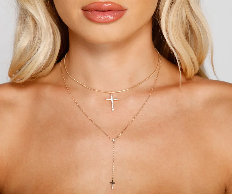 Necklaces and pendants with angel wing motifs for a spiritual, meaningful design-Dainty Cross Charm Layered Necklace