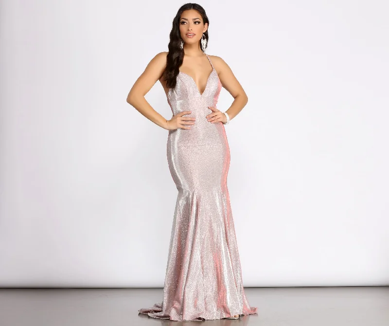 Polyester Dresses for Durable -Evita Formal Glitter Mermaid Dress