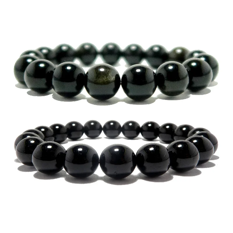 Bracelets with floral motifs for romantic touch -Protection Bracelet Set Obsidian Black Tourmaline