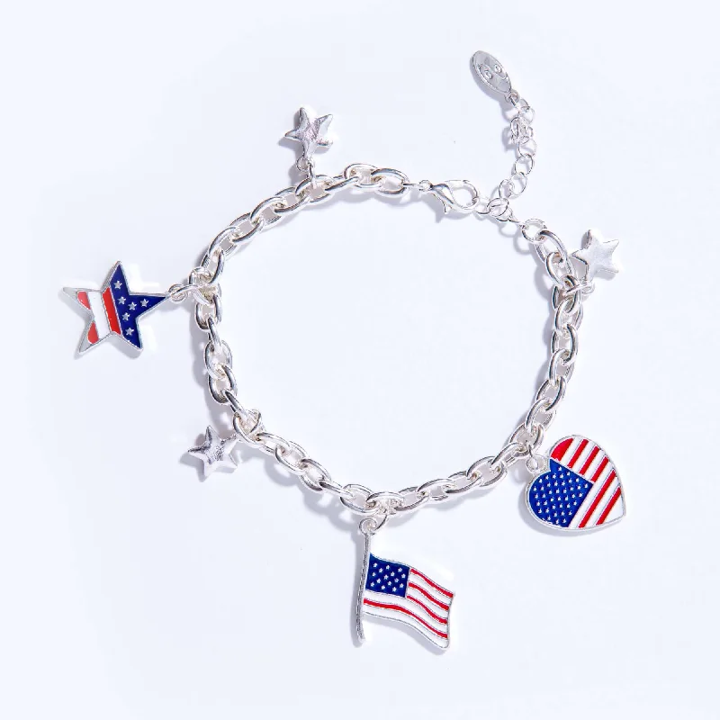 Bracelets with opal gems for iridescent glow -American Flag Stars and Stripes Charm Bracelet