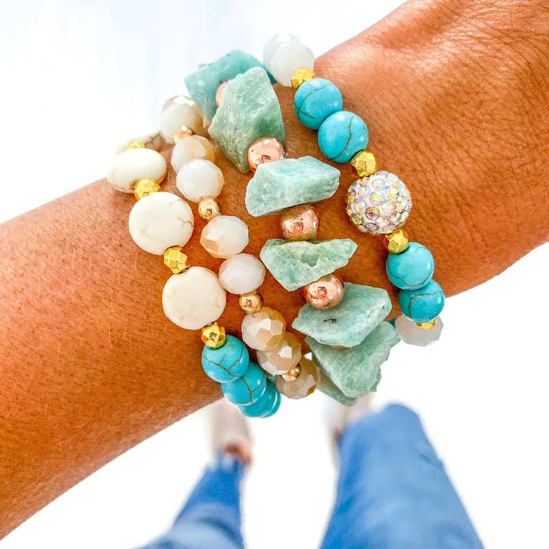 Bangles with agate slices for earthy look -Turquoise Quartz Bracelet Stack