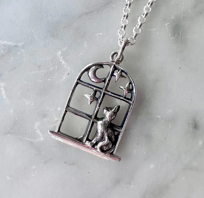 Trendy necklaces and pendants with geometric shapes for a modern aesthetic-Kitty in the Window Necklace