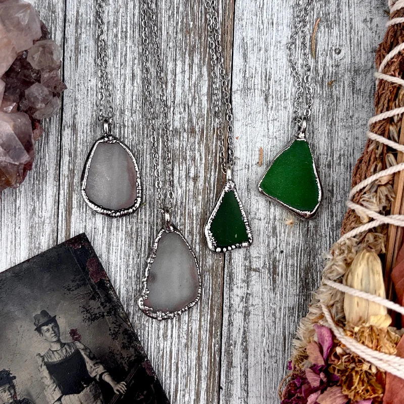 Unique necklaces and pendants with tree of life motifs for nature-inspired elegance-Dainty Sea Glass Necklace in Silver / Foxlark Collection