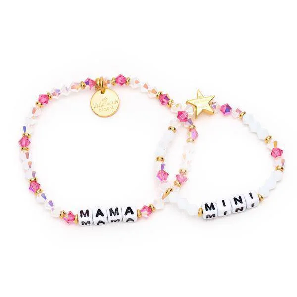 Bracelets with fluorite stones for rainbow hues -Mama + Mini Pink Crystal Bracelet Set