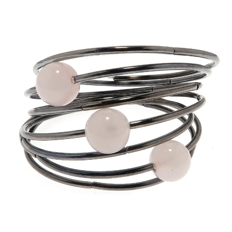 Bracelets with heart-shaped ruby stone charms -Rose Quartz Bracelet Love Whirl Memory Wire Coil