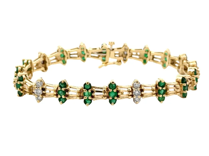 Bangles with topaz gems for icy blue -Emerald and Diamond Link Bracelet 14k Yellow Gold