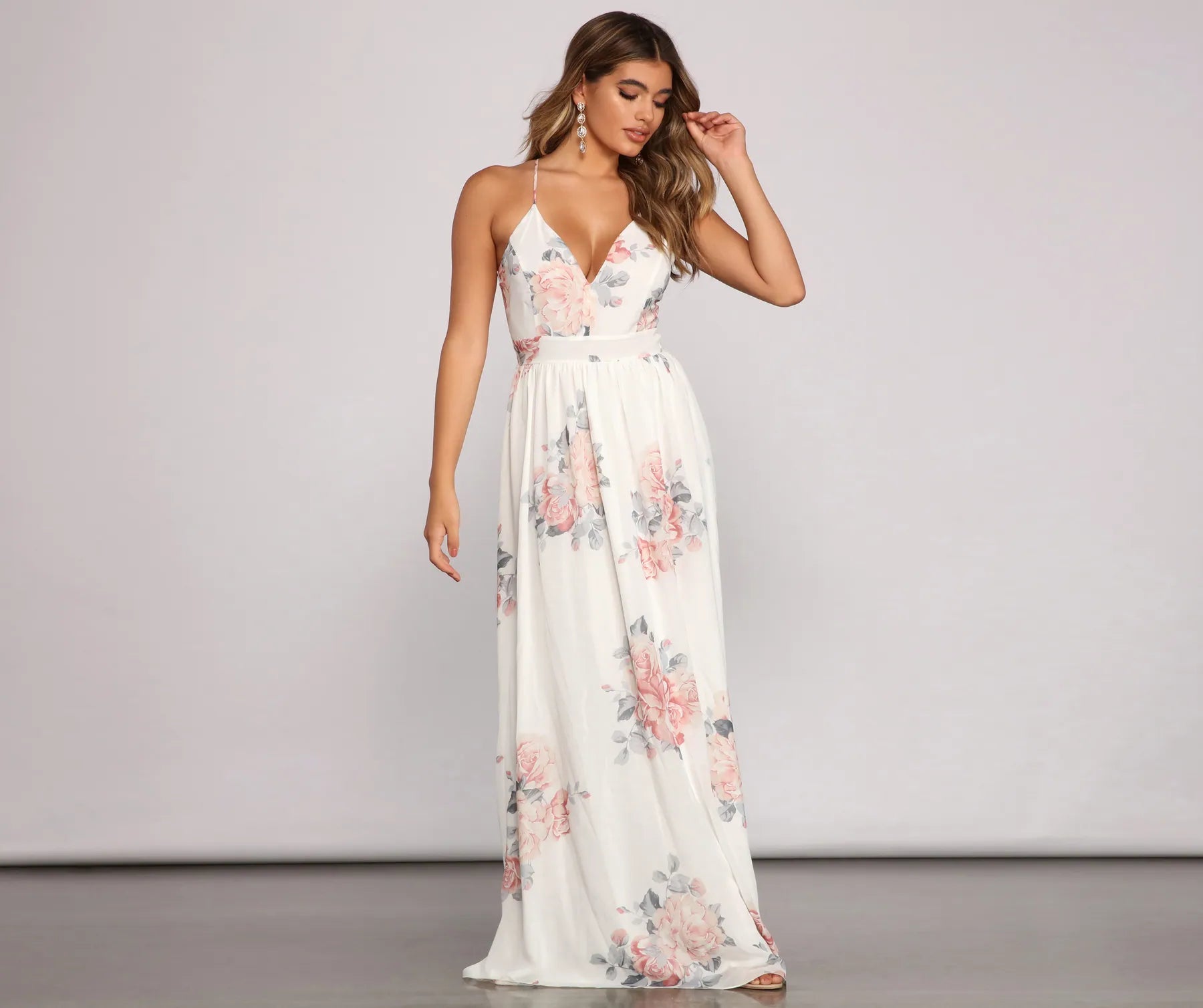 Sequined Dresses for Sparkle -Forever Gorgeous Floral Chiffon Maxi Dress