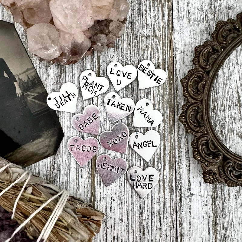 Beautiful necklaces and pendants with tree branch motifs for a nature-inspired design-Bitty Bangers - Personalized Heart Necklace Custom Hand Stamped Jewelry | Babe Mama Taken xoxo LOVE Cat Mom Plant Mom Bestie Best Friends Till Death Tacos